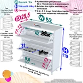 Modilayn VARBİ Antre Hol 52 x 119 x 25, 5 cm lik 3 Düşer Kapak 6 Göz Bölmeli AyakkabılıkKapak 4 Göz Bölmeli Ayakkabılık - 5