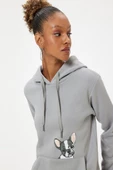 Koton Oversize Kapüşonlu Sweatshirt Kanguru Cep Detaylı Köpek Baskılı Şardonlu - 1