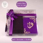 Şal + Seccade + Tesbih + Yasin Hediye Seti (Çanta Boy, ElifVav, Raşel Cilt, Mor) - 1