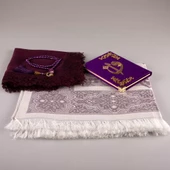Şal + Seccade + Tesbih + Yasin Hediye Seti (Çanta Boy, ElifVav, Raşel Cilt, Mor) - 3