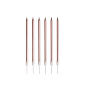 Metalik İnce Mum Pembe 15 cm 6 lı - 2