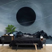 Dağ ve Siyah Ay Manzaralı Duvar Kağıdı Baskı thumbnail 2