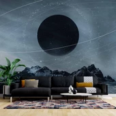 Dağ ve Siyah Ay Manzaralı Duvar Kağıdı Baskı thumbnail 1