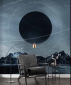 Dağ ve Siyah Ay Manzaralı Duvar Kağıdı Baskı thumbnail 5