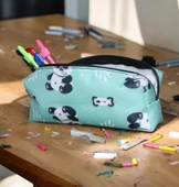 Yeşil Panda Desenli Tatlı Kalemlik - Okul Kalemliği-Makyaj Çantası - 5
