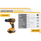 Chattel Profesyonel 21V Akülü Matkap 45Nm. Kömürsüz 2Ah. Çift Akü Çantalı CHT 4443 - 2