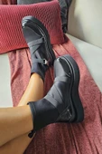 022 20742 Topukla Kadın Steç Dalgıç Kumaş Hakiki Deri 3 cm Topuklu Bot - 5