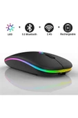 Aksesuar   Şarjlı Kablosuz Mouse Bluetooth ve 2.4ghz- RGB Işıklı - Sessiz Tıklama - 3