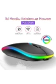 Aksesuar   Şarjlı Kablosuz Mouse Bluetooth ve 2.4ghz- RGB Işıklı - Sessiz Tıklama - 2