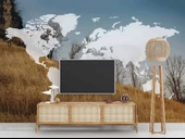 Dünya Haritası ve Buğday Tarlası Duvar Kağıdı Baskı thumbnail 3