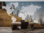 Dünya Haritası ve Buğday Tarlası Duvar Kağıdı Baskı thumbnail 4