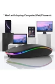 Aksesuar   Şarjlı Kablosuz Mouse Bluetooth ve 2.4ghz- RGB Işıklı - Sessiz Tıklama - 4
