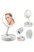 BGZ STORE   Seyahat Makyaj Aynası, Taşınabilir Katlanır 1x/10x Büyüteçli LED Işıklı Çift Taraflı Makyaj Aynası - 1