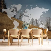 Dünya Haritası ve Buğday Tarlası Duvar Kağıdı Baskı thumbnail 5