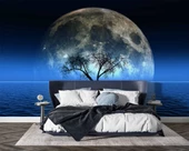 Ağaç Süliyeti ve Ay Manzaralı Duvar Kağıdı Baskı thumbnail 2