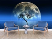 Ağaç Süliyeti ve Ay Manzaralı Duvar Kağıdı Baskı thumbnail 6