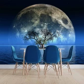 Ağaç Süliyeti ve Ay Manzaralı Duvar Kağıdı Baskı thumbnail 5