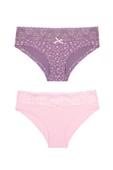 Pudra Mor Beli Dantelli  2li Hipster Külot thumbnail 1