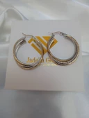 Jadem Gold Çelik iki renk desenli burgu küpe - 3