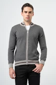 Gri Uzun Kol Düz Örme Dik Yaka Classic Slim Fit Triko 1012245203 - 5