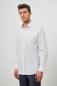 Beyaz Uzun Kol Kareli Desen Yarım İtalyan Yaka Cepli Classic Comfort Fit Gömlek 1004245194 thumbnail 4