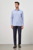 Mavi Uzun Kol Kendinden Desenli Armürlü 041 Sert Yaka Classic Comfort Fit Gömlek 1004245157 thumbnail 2