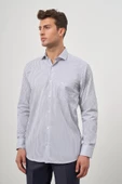 Beyaz Uzun Kol Desen Yarım İtalyan Yaka Cepli Pamuklu Classic Comfort Fit Gömlek 1004245180 - 5