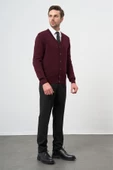 Bordo Uzun Kol Düz Örme V Yaka Classic Comfort Fit Triko 1012245016 - 5