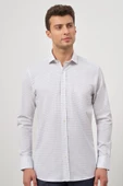 Beyaz Uzun Kol Kareli Desen Yarım İtalyan Yaka Cepli Classic Comfort Fit Gömlek 1004245194 thumbnail 3