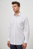 Beyaz Uzun Kol Kareli Desen Yarım İtalyan Yaka Cepli Classic Comfort Fit Gömlek 1004245194 thumbnail 1