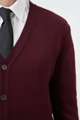 Bordo Uzun Kol Düz Örme V Yaka Classic Comfort Fit Triko 1012245016 - 2