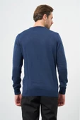 İndigo Mavi Uzun Kol Düz Örme Bisiklet Yaka Classic Comfort Fit Triko 1012245006 - 6