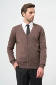 Sütlü Kahverengi Uzun Kol Düz Örme V Yaka Classic Comfort Fit Triko 1012245016 - 4
