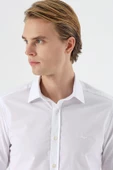 Beyaz Uzun Kol Filafil Desen Filafil Sert Yaka Cepsiz Pamuklu Basic Slim Fit Gömlek 1004245008 thumbnail 5