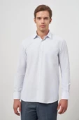 Beyaz Uzun Kol Kareli Desen Bez Ayağı Sert Yaka Cepli Pamuklu Classic Comfort Fit Gömlek 1004245159 thumbnail 5