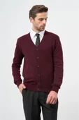 Bordo Uzun Kol Düz Örme V Yaka Classic Comfort Fit Triko 1012245016 - 6