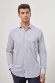 Beyaz Uzun Kol Desen Yarım İtalyan Yaka Cepli Pamuklu Classic Comfort Fit Gömlek 1004245180 - 1