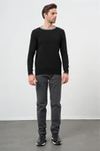 Siyah Uzun Kol Düz Örme Bisiklet Yaka Classic Slim Fit Triko 1012245108 - 5