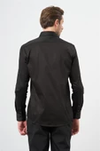 Siyah Uzun Kollu Sert Yaka Cepsiz %100 Pamuk Klasik Slim Fit Dar Kesim Gömlek 1004240324 - 3