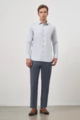 Gri Uzun Kol Kendinden Desenli Armürlü 041 Sert Yaka Classic Comfort Fit Gömlek 1004245154 thumbnail 2