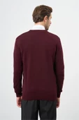 Bordo Uzun Kol Düz Örme V Yaka Classic Comfort Fit Triko 1012245016 - 4
