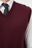 Bordo Düz Örme V Yaka Classic Comfort Fit Triko 1012245003 - 6