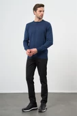 İndigo Mavi Uzun Kol Düz Örme Bisiklet Yaka Classic Comfort Fit Triko 1012245006 - 2
