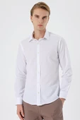 Beyaz Uzun Kol Filafil Desen Filafil Sert Yaka Cepsiz Pamuklu Basic Slim Fit Gömlek 1004245008 thumbnail 1