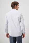 Beyaz Uzun Kol Kareli Desen Bez Ayağı Sert Yaka Cepli Pamuklu Classic Comfort Fit Gömlek 1004245159 thumbnail 7