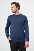 İndigo Mavi Uzun Kol Düz Örme Bisiklet Yaka Classic Comfort Fit Triko 1012245006 - 4