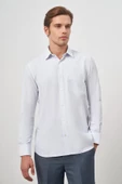 Beyaz Uzun Kol Kareli Desen Bez Ayağı Sert Yaka Cepli Pamuklu Classic Comfort Fit Gömlek 1004245159 thumbnail 3