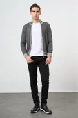 Gri Uzun Kol Düz Örme Dik Yaka Classic Slim Fit Triko 1012245203 - 4