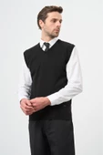 Siyah Düz Örme V Yaka Classic Comfort Fit Triko 1012245003 - 3