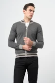 Gri Uzun Kol Düz Örme Dik Yaka Classic Slim Fit Triko 1012245203 - 7